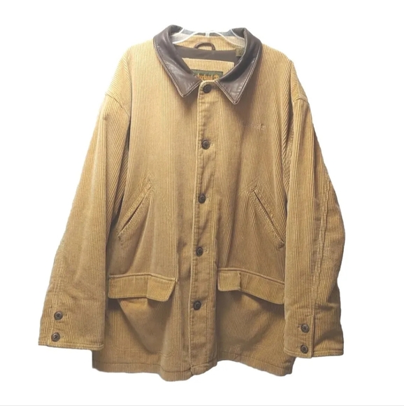 Y2k Timberland Weathergear Corduroy Barn Chore Cargo Coat Leather Collar Men XL